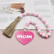 TERGAYEE Mother's Day Wood Bead Garland with Tassels,Spring Wood Bead Garland Farmhouse Bead Garland Decor Valentine Bead Garland Hanging Beads Rope Window Tassel